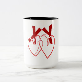 Valentinstag zwei niedliche Herzen Liebe Zweifarbige Tasse