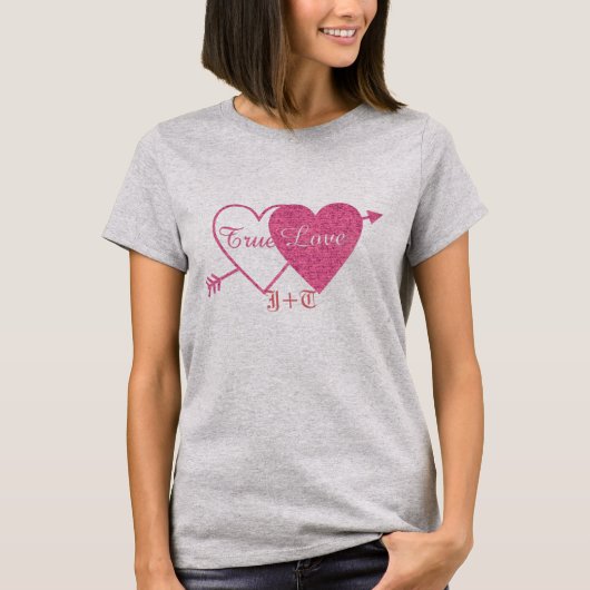 Valentinstag Zwillingsherzen mit Pfeil T-Shirt (Vorderseite)