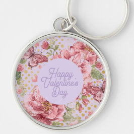 Valentinstage, Elegant, Lila Pfirsichblütenmuster Schlüsselanhänger