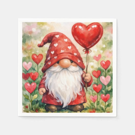 Valentinstags-Gnom mit rotem Herzballon Serviette (Vorderseite)