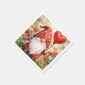 Valentinstags-Gnom mit rotem Herzballon Serviette (Ecke)