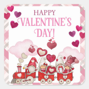 Valentinstags-Gnome auf einem Zug Quadratischer Aufkleber