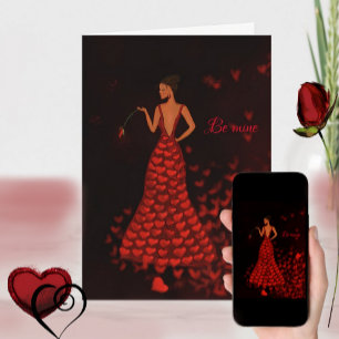 Valentinstagskarte Frau im roten Kleid Feiertagskarte