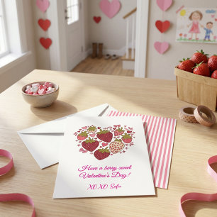 Valentinstagskarte für Kinder mit Erdbeermotiv Mitteilungskarte