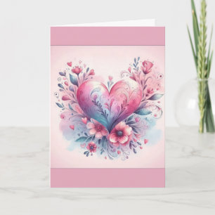 Valentinstagskarte rosa Blumen rosa Herz Dankeskarte