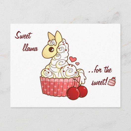 Valentinus Llama Cupcake Feiertagspostkarte (Vorderseite)