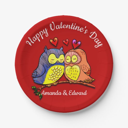 Valentinus Owls Couple Pappteller (Vorderseite)