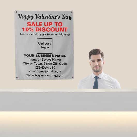 Valentinverkauf im Geschäft auf grauem Tapisserie Wandteppich