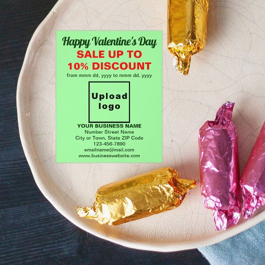 Valentinverkauf im Geschäft mit hellgrünem Flyer