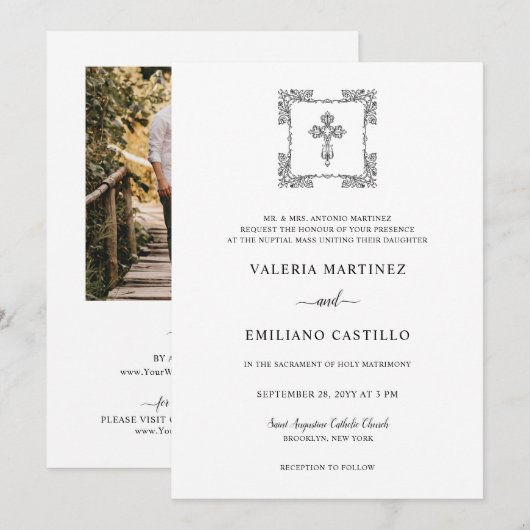 Valeria Modern Black Script Wedding mit UAWG Einladung (Vorne/Hinten)