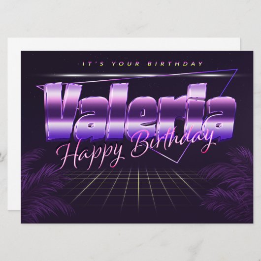 Valeria Name Vorname lila retro Karte Geburtstag (Vorne/Hinten)