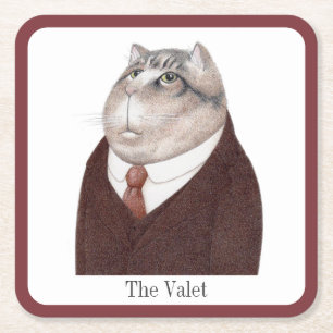 VALET CAT Quadratische Papieruntersetzer + Text Rechteckiger Pappuntersetzer