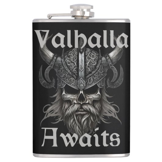 Valhalla Awaits - Skull Flachmann (Vorderseite)