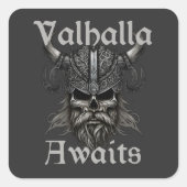 Valhalla Awaits - Skull Quadratischer Aufkleber (Vorderseite)