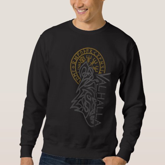 Valhalla Wolf Mask Odin Runes Norse Compass Viking Sweatshirt (Vorderseite)