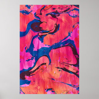 Valiant 1 Rot Blau Ebru Stil Abstraktes Kunstposte Poster