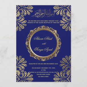 Valima Nikah Zeremonie Hochzeit Einladung Gold Blu