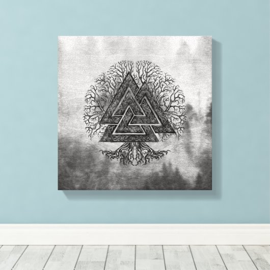 Valknut and Tree of Life Yggdrasil Leinwanddruck (Insitu (Holzboden))