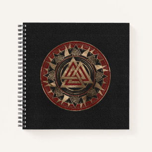 Valknut Symbol Black and Red Leather and gold Notizblock