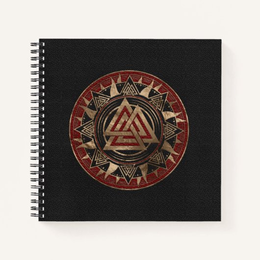 Valknut Symbol Black and Red Leather and gold Notizblock (Vorderseite)