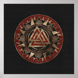 Valknut Symbol Black and Red Leather and gold Poster