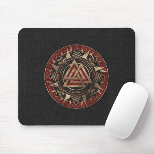 Valknut Symbol-schwarzes und rotes Leder und Gold Mousepad (Mit Mouse)
