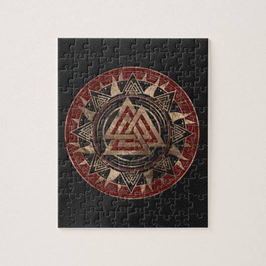 Valknut Symbol-schwarzes und rotes Leder und Gold Puzzle (Vertikal)