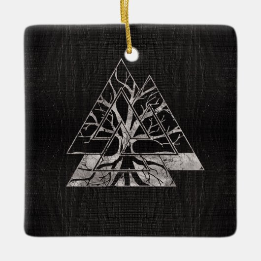 Valknut Symbol und Baum des Lebens - Yggdrasil Keramikornament (Vorderseite)