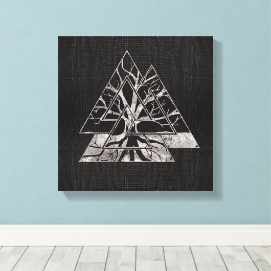 Valknut Symbol und Baum des Lebens - Yggdrasil Leinwanddruck (Insitu (Holzboden))