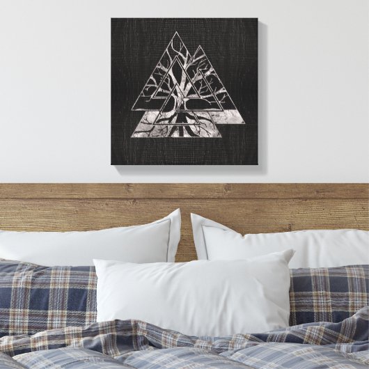 Valknut Symbol und Baum des Lebens - Yggdrasil Leinwanddruck (Insitu (Schlafzimmer))