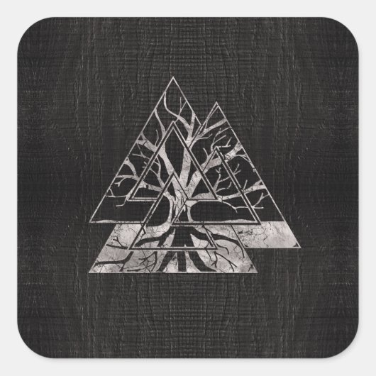 Valknut Symbol und Baum des Lebens - Yggdrasil Quadratischer Aufkleber (Vorderseite)