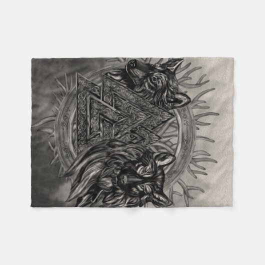 Valknut Symbol und Wölfe Fleecedecke (Vorderseite (Horizontal))
