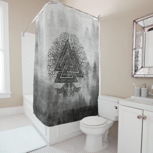 Valknut und Baum des Lebens Yggdrasil Duschvorhang (Beispiel)