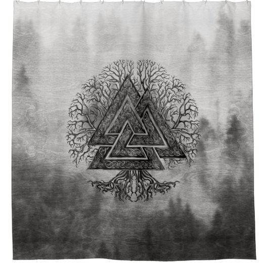 Valknut und Baum des Lebens Yggdrasil Duschvorhang (Vorderseite)