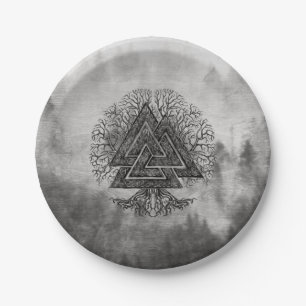 Valknut und Baum des Lebens Yggdrasil Pappteller