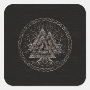 Valknut und Baum des Lebens Yggrdrasil Quadratischer Aufkleber