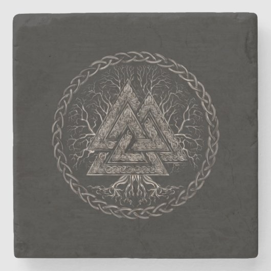 Valknut und Baum des Lebens Yggrdrasil Steinuntersetzer (Vorderseite)