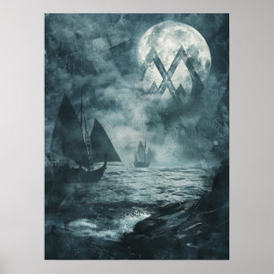Valknut Viking Ships Samhain Halloween Nordic Poster