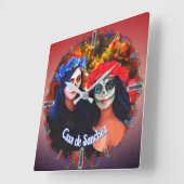 Vallarta Catrinas mit Blume & Kerzen 1718 Quadratische Wanduhr (Winkel)