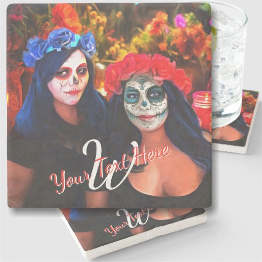 Vallarta Catrinas mit Blume & Kerzen 1718 Steinuntersetzer