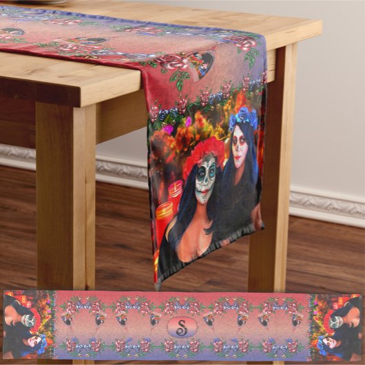 Vallarta Catrinas Wein, Blume & Kerzen 1718 Mittelgroßer Tischläufer