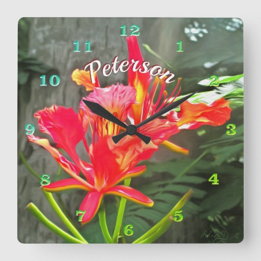 Vallarta Flaming Beauty 1583 Quadratische Wanduhr (Vorderseite)