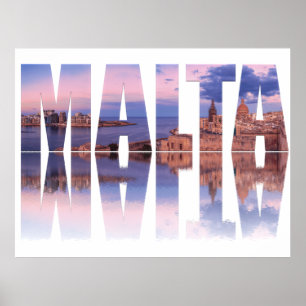 Valletta Altstadt und Hafen Malta Text Reflexion Poster