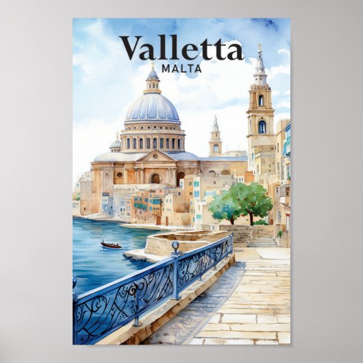 Valletta Malta Aquarellmalerei Poster (Vorne)