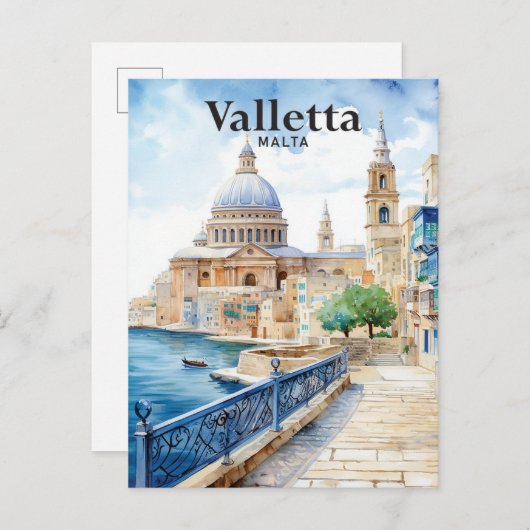 Valletta Malta Aquarellmalerei Postkarte (Vorne/Hinten)