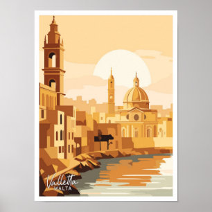 Valletta Malta Art Travel Vintage Abbildung Poster