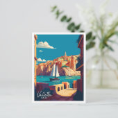 Valletta Malta Art Vintage Illustration Postkarte (Stehend Vorderseite)