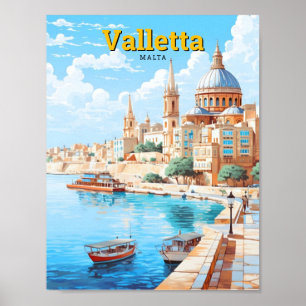 Valletta Malta Kunst Vintage Reise Poster