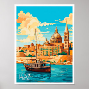 Valletta Malta Reisen Vintage Abbildung Poster