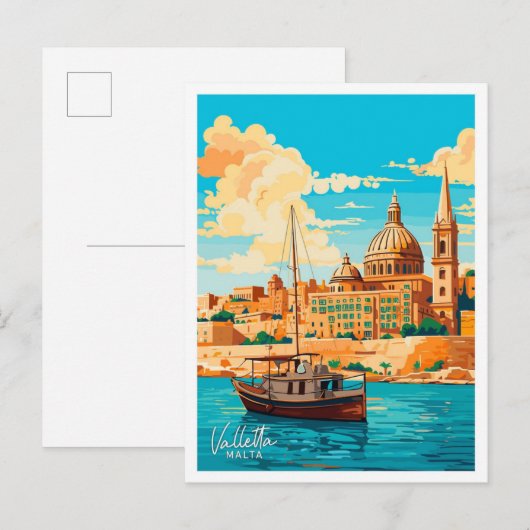 Valletta Malta Reisen Vintage Abbildung Postkarte (Vorne/Hinten)